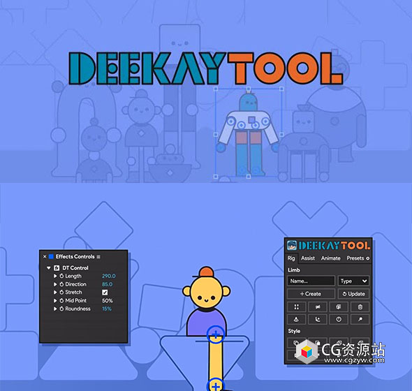 AE脚本卡通人物角色骨骼动作绑定MG动画 Deekay Tool V1.1.9 Win/Mac+中文字幕教程