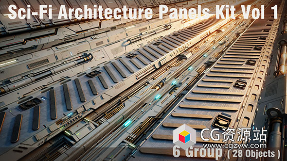 科幻建筑墙面3D模型 Sci-Fi Architecture Panels Kit Vol 01 Walls-Pbr