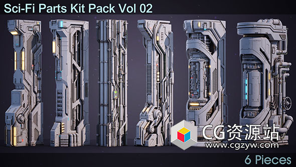 6组科幻风格立柱3D模型| Sci-Fi Parts Kit Pack Vol 02 Column