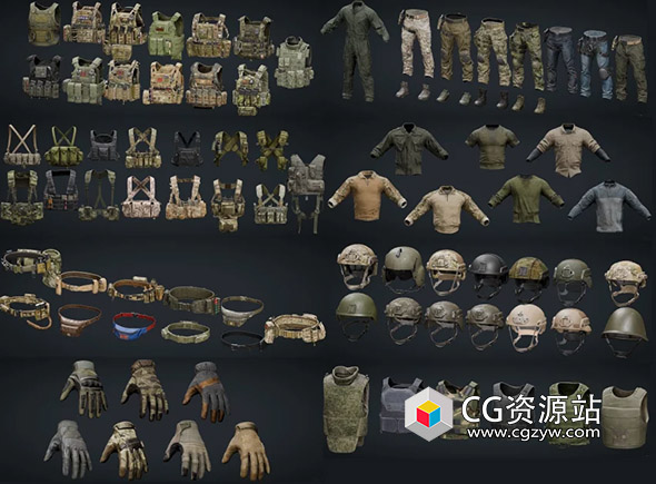 Blender军事角色人物装备背包防弹服眼镜耳机头盔3D模型 Gray Zone Warfare – PMC GEAR-图片1