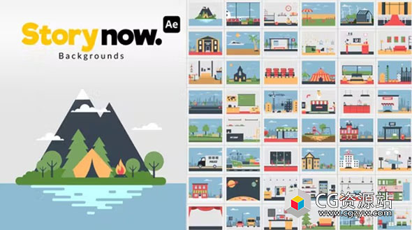 AE+PR模板-50组扁平化场景搭建背景图形MG动画 Story Now Backgrounds