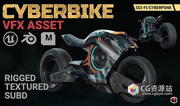 Blender高精度赛博朋克科幻摩托车3D模型 Cyberbike (VFX Asset)-图片1