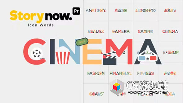 PR模板-40组MG图标弹性文字动画预设 Story Now  Icon Words