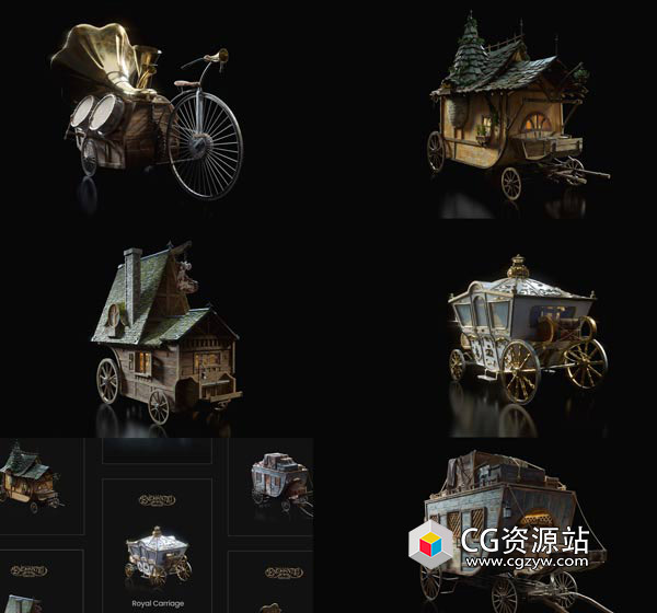 Blender5个童话冒险奇幻乌托邦风格交通工具3D模型 Enchanted Vehicles-图片1