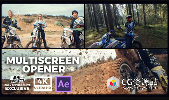 AE模板-竞技体育运动健身多屏开场+背景音乐 Multiscreen Opener