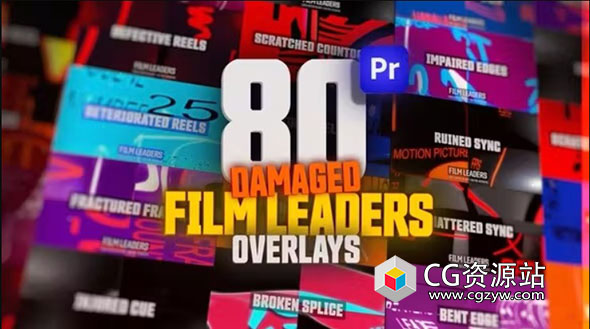PR模板-80种复古光效闪烁叠加视频特效动画 Animated Film Leaders Overlays Pack