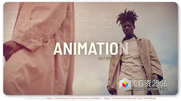 AE模板-时尚视频宣传分屏拼贴动态开场片头+背景音乐 Split Dynamic Opener