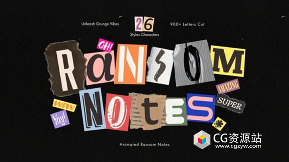 AE模板-复古撕纸定格字母数字拼贴设计素材 Ransom Note Animated Letters Set