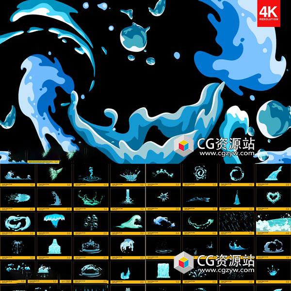 109组4K卡通漫画水流液体特效MG动画视频素材 含透明通道背景+AE工程 Comic Water FX BBV66-图片1