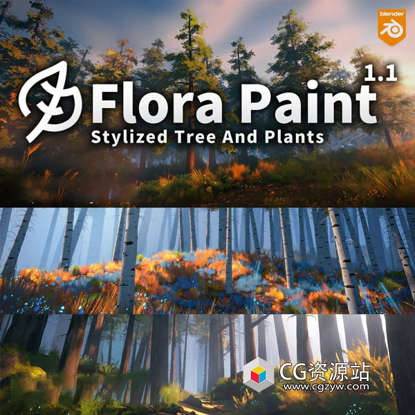 Blender 500+艺术卡通动漫风格化植物花草树木插件资产预设 Stylized Trees And Plants Tree Library-图片1