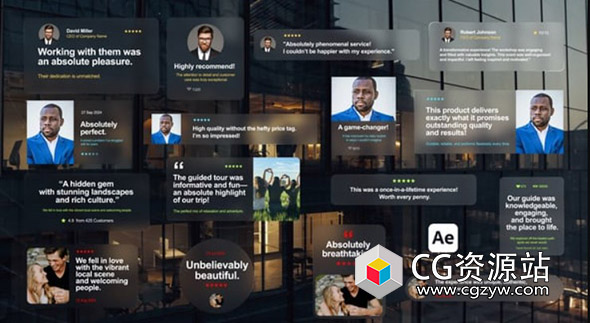 AE+PR模板-毛玻璃人物信息介绍动画 Testimonials Glass Pack