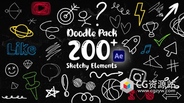 AE模板-222个手绘涂鸦图形元素动画 Doodle Pack