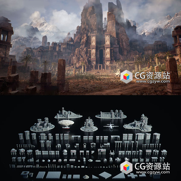 Blender模型-失落帝国探险神秘遗迹场景元素3D模型 Secrets Of The Luminara-图片1