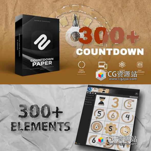 AE脚本-300组倒计时字母数字纸拼贴元素背景动画工具包 Countdown Paper-图片1
