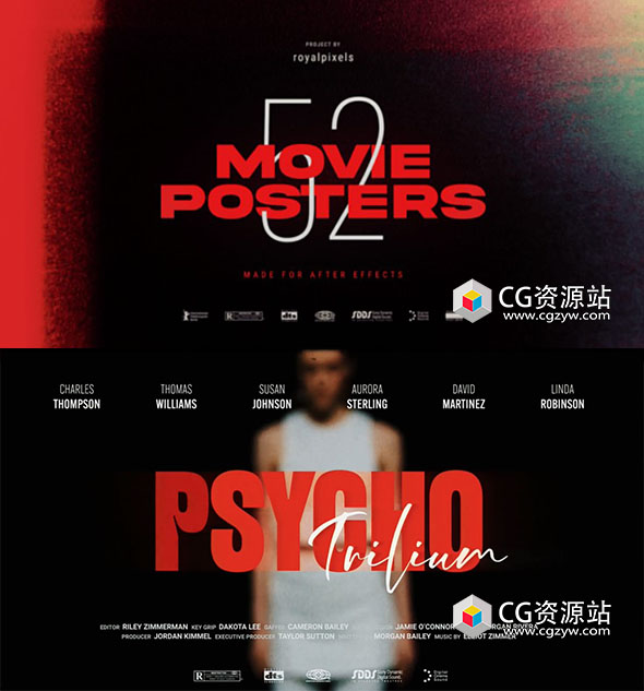 AE+PR模板-53组创意电影海报文字标题封面排版设计动画 Cinematic Titles