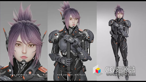 Blender女性机器人建模视频+3D模型 Flycat – Robot Girl