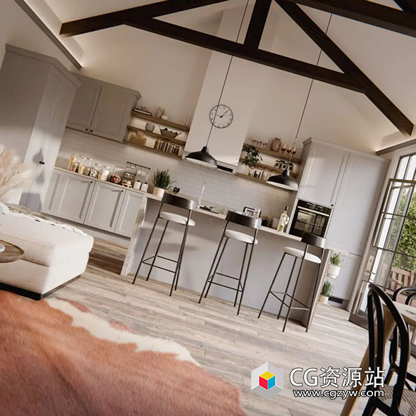 Blender室内建筑厨房场景全动画3D模型 Full Animated Kitchen Scene 01-图片1