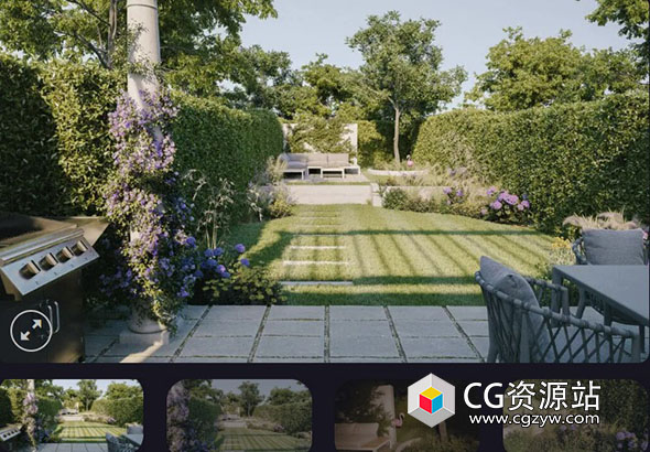 Blender完整花园植物草坪场景动画3D模型 Full Garden Scene Animation