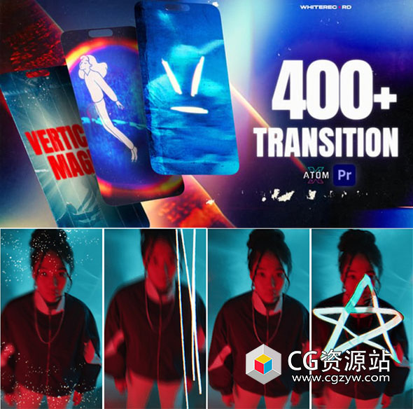 PR脚本-400种竖屏复古电影胶片故障光效纸张撕裂转场预设 Vertical Transitions Pack