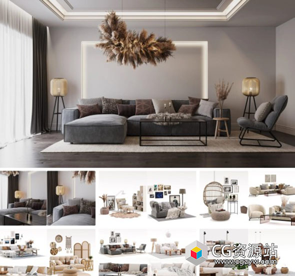 室内沙发茶几坐垫3D模型  Archmodels vol. 287 (Blender格式)