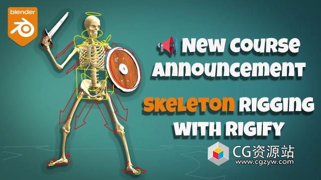 Blender骷髅绑定动画教程 Gumroad – Rig a Skeleton with Blender and Rigify