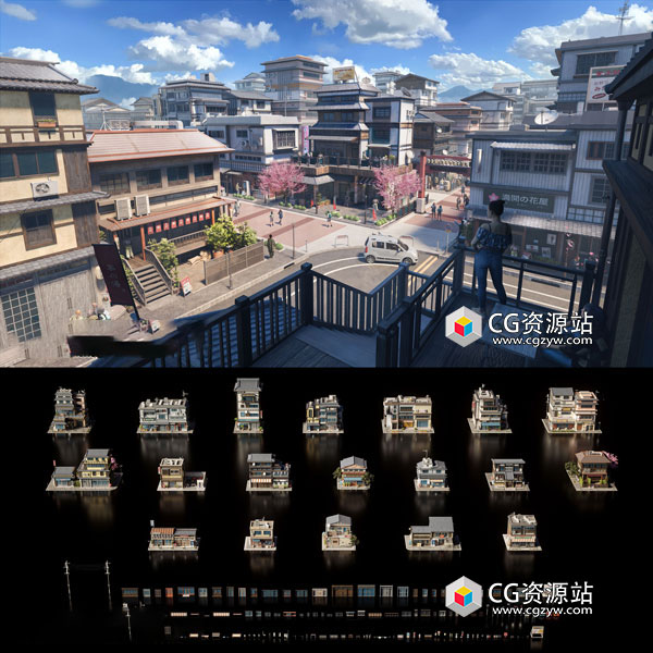 日式建筑楼房资产3D模型 Japanese Neighborhood Blender/FBX/OBJ格式-图片1