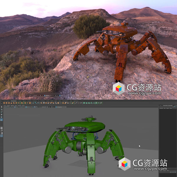 Maya 2025机械蜘蛛硬表面建模流程全面基础教程+中英文字幕