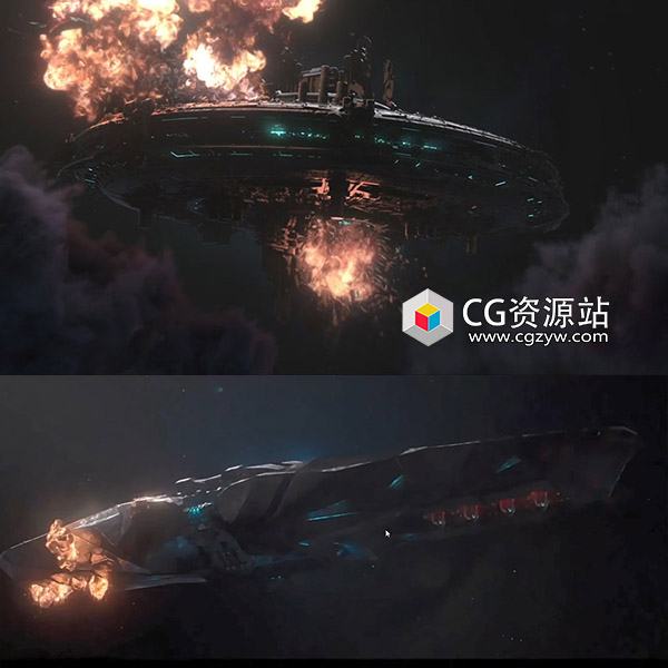 Houdini+Nuke宇宙飞船灯光照明场景特效合成教程+中英文字幕