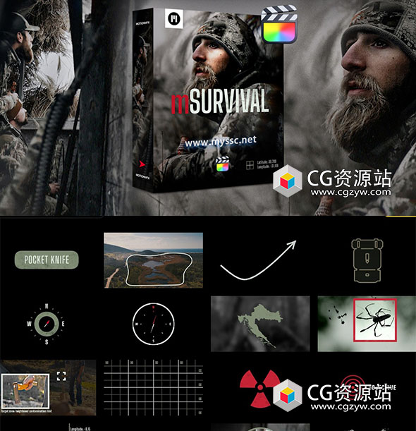 FCPX插件-85个户外探险栏目包装文字排版转场视频效果元素叠加LUT效果 mSurvival-图片1