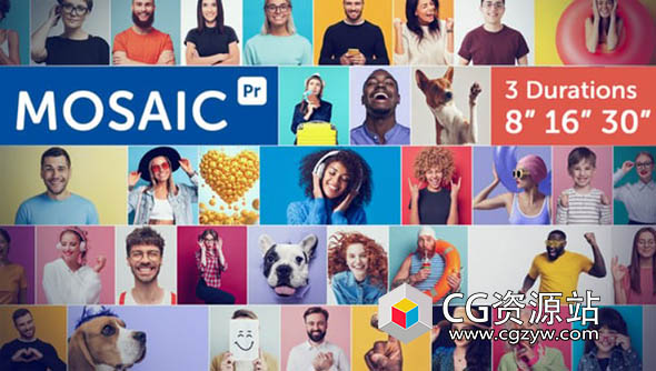 PR模板-图片视频快速切换照片墙动画 Mosaic Logo Opener