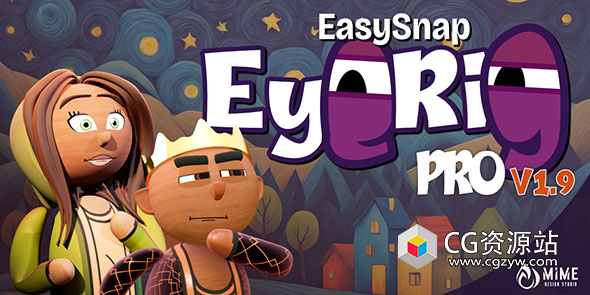 Blender卡通眼睛绑定资产预设EasySnap Eye Rig v1.8.1