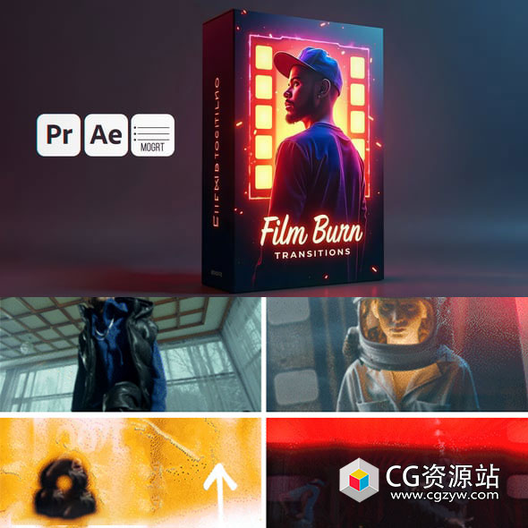 AE+PR模板-电影胶片光效闪烁叠加特效视频转场