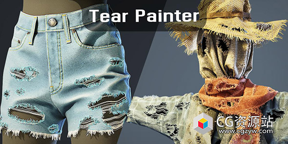 Blender牛仔衣服破洞生成器资产预设 Tear Painter V1.2 + 使用教程