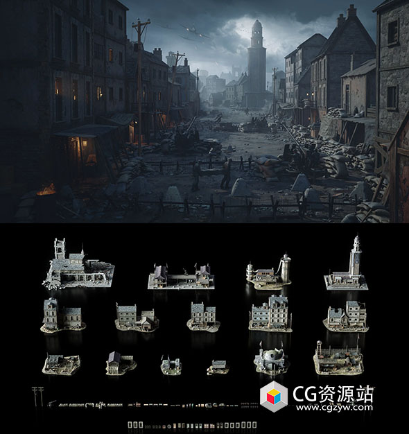 战后场景武器建筑道具资产3D模型 World War 2 C4D/FBX/OBJ/Blender/3DS MAX/Maya/Houdini/Unreal格式-图片1