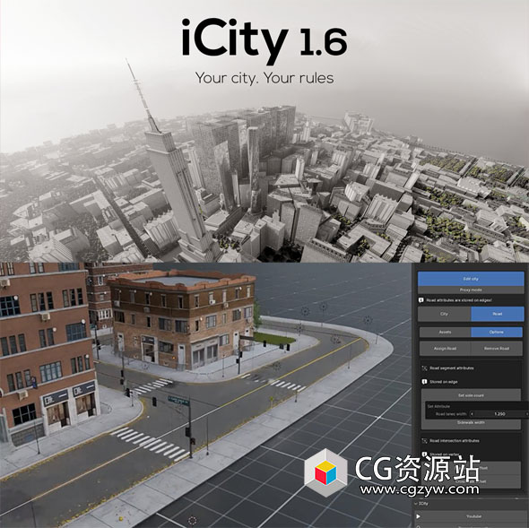 Blender快速生成程序化城市建筑道路资产预设插件 iCity V1.7.1 + 中文字幕使用教程-图片1
