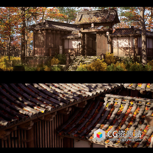 UE5+MAX+SP+ZBrush日式建筑游戏场景建模贴图材质灯光渲染全流程教程+中文字幕