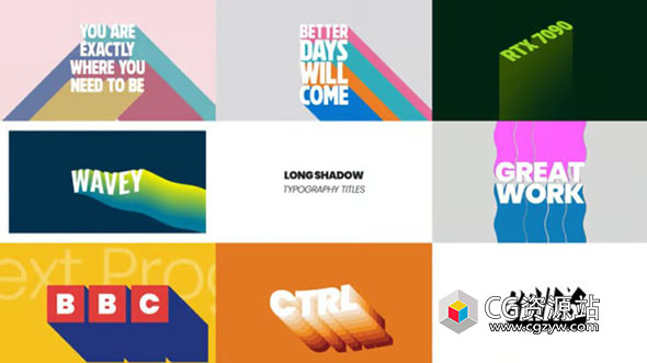 AE模板-长投影文字标题动画 Long Shadow Titles