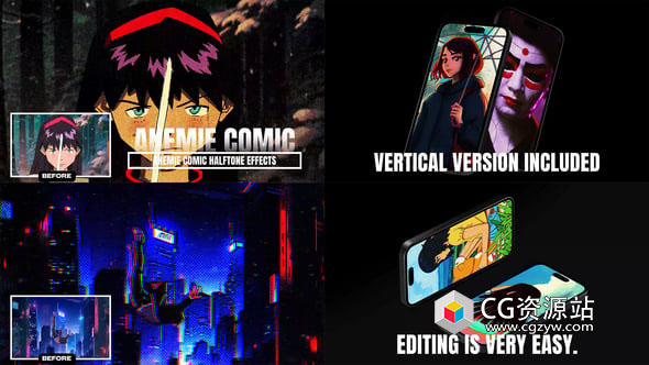 AE模板-网格点半色调叠加视频特效 Anemie Comic Halftone Effects