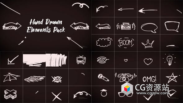 AE模板-手绘涂鸦定格动画元素 Hand Drawn Elements Pack