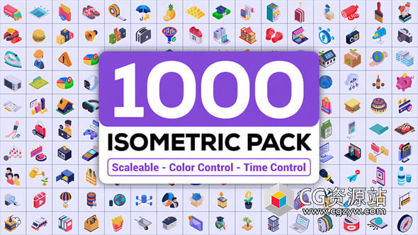 AE模板-1000个日常生活等距动画图标包 1000 Isometric Icons Pack