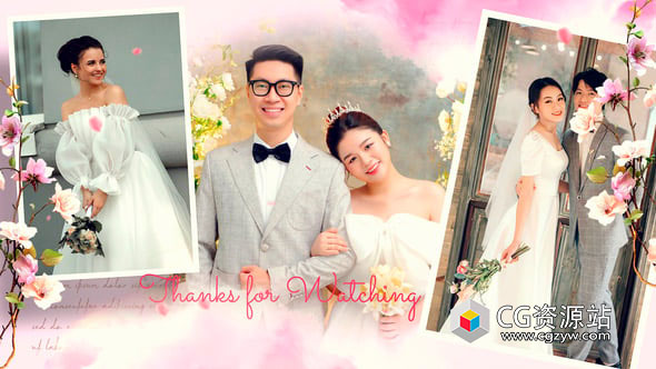 PR模板-明亮金色优雅花卉花朵婚礼照片幻灯片 Wedding photo slideShow