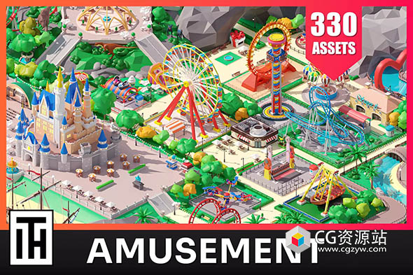 Unity游乐园低多边形3D模型包Amusement Park v1.1
