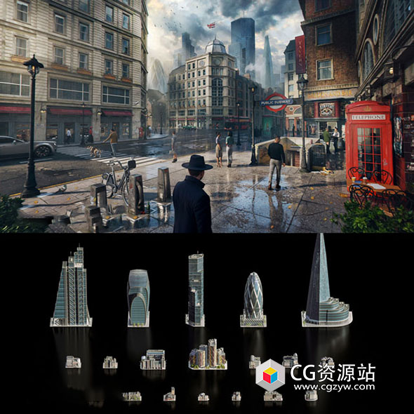 Blender/Unreal欧洲伦敦现代建筑楼房住宅高楼大厦3D模型 London-图片1