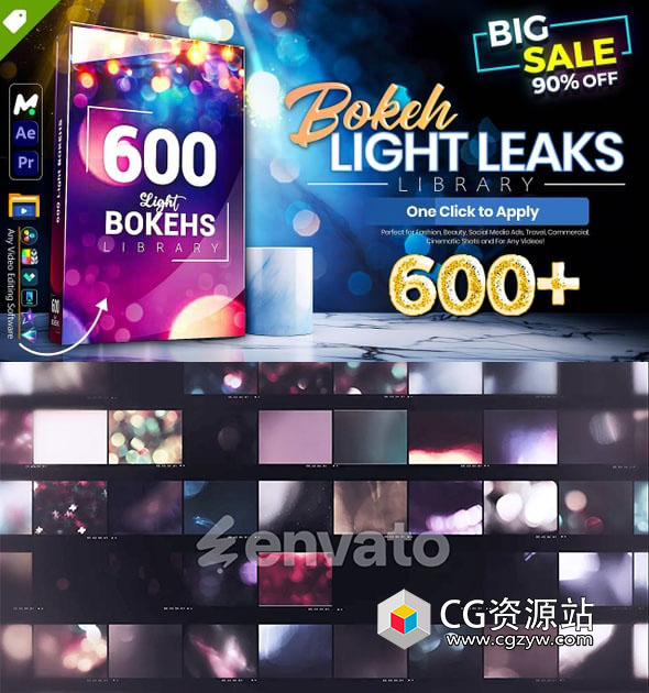 AE/PR脚本-600种唯美光效散景叠加漏光元素视频转场预设包600+ Bokeh Pack
