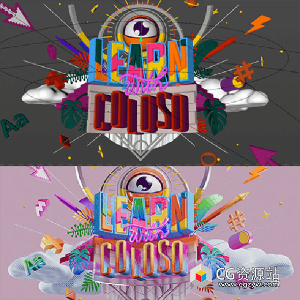 Coloso C4D构图排版三维空间场景概念设计全流程视频教程+中英文字幕