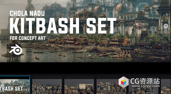 Blender印度寺庙古典建筑3D模型 CHOLA NADU – Kitbash Set-图片1