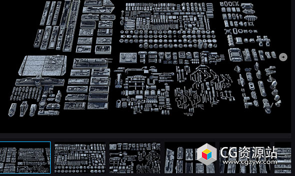 科幻硬面零部件机甲套件道具3D模型资产合集3DS MAX/FBX/OBJ格式-图片1