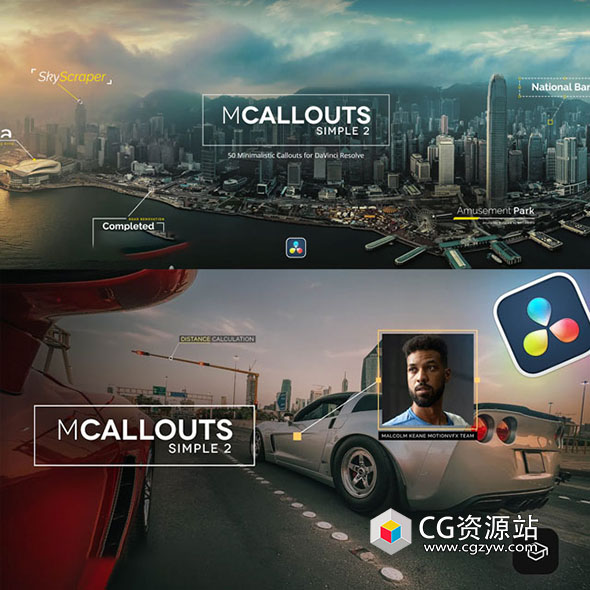 达芬奇插件-50组呼叫指示线注释文字标题字幕动画预设 mCallouts Simple 2+中文字幕使用教程-图片1