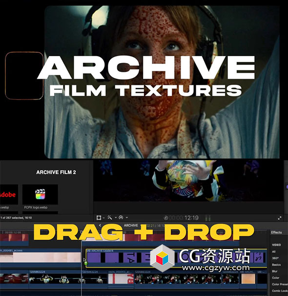 100+ 复古胶片美学颗粒划痕胶片闪光圆孔转场过渡视频效果 MoonBear – Archive Film 2