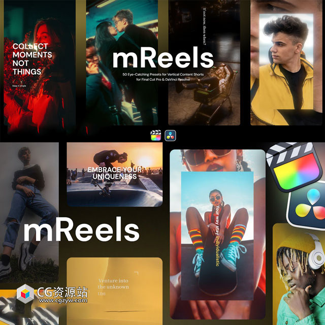 达芬奇插件-50组创意美学短片视频特效文字标题转场预设 mReels-图片1